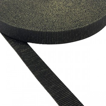 Belt cotton  Strap 25mm  black with Gold Thread